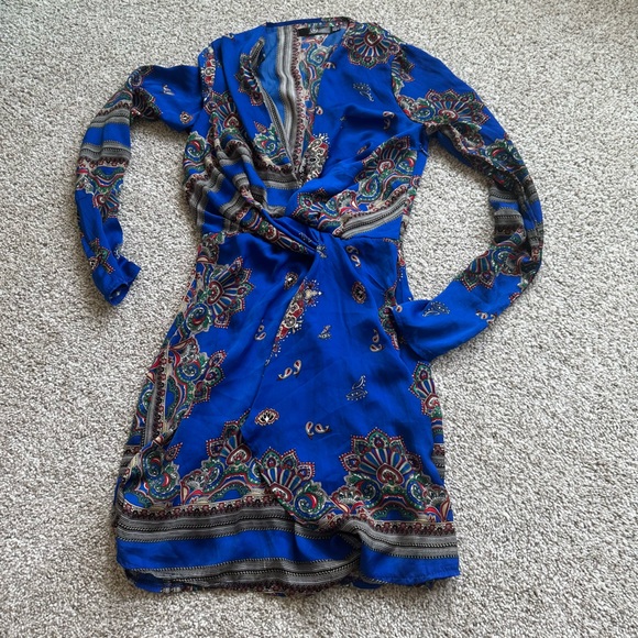 MissGuided Paisley Long Sleeve Blue Dress - Picture 1 of 4